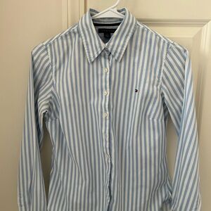 Tommy Hilfiger Light Blue and White Striped Shirt